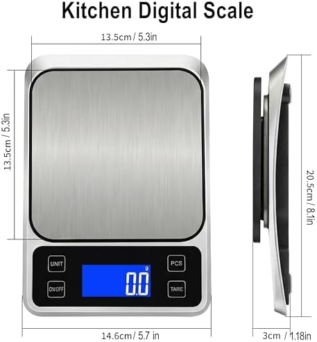 Kitchen Digital Scale, 0.1 g/0.001 oz High Precision Electronic Scale, Max 5 kg/11 lbs, Multiple Unit Conversion, Auto Power-Off/Tare/Counting Function, Stainless Steel Weighing Platform (Silver)