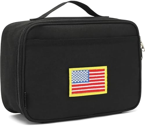 FlowFly Kids Lunch box Insulated Soft Bag Mini Cooler Back to School Thermal Meal Tote Kit for Girls, Boys, Black Free USA Flag Patch Included