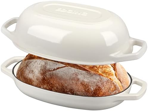 EDGING CASTING Enameled Cast Iron Oval Dutch Oven Pot with Lid, Dutch Oven for Sourdough Bread Baking, Bread Oven, Bread Dutch Oven, Oval Bread Pan, 5qt, White