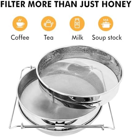 2Set Stainless Steel Honey Strainer, Double Sieve Honey Filter, Honey Extractor Equipment for 5 Gallon Bucket Honey,Beekeeping Equipment Tools