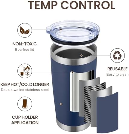 MEWAY 20oz Tumbler 4 Pack Double Wall Vacuum Insulated Travel Mug Bulk, Stainless Steel Tumblers with Lid and Straw, Durable Powder Coated Coffee Cups for Cold & Hot Drinks (Navy, 4)