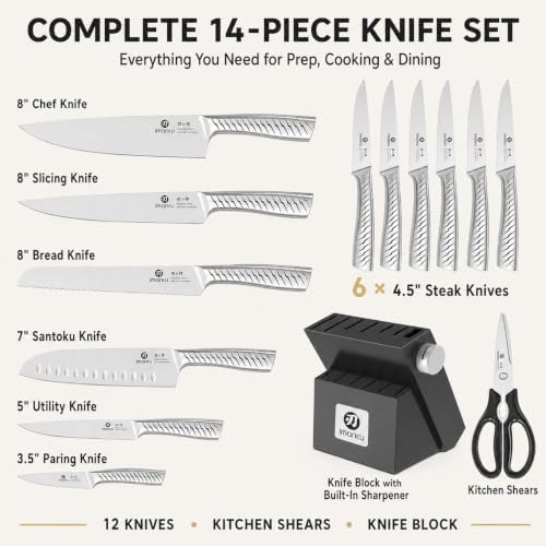 iMarku 14-Piece High-Carbon Stainless Steel Knife Set with Non-Slip Handles