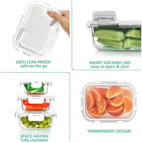 KOMUEE 24 Pieces Glass Food Storage Containers Set, White