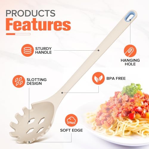 Silicone Spaghetti Spoon & Soup Ladle Cooking Utensils Set of 2 (KHAKI)
