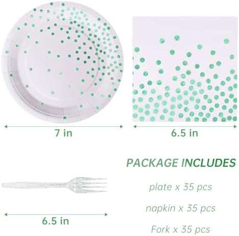 White and Green Dot Plates and Napkins Party Supplies Serve 35 Guests