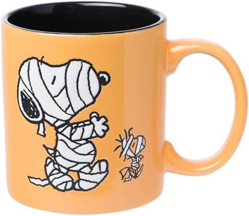 Silver Buffalo Peanuts Mummy Snoopy, Wax Resist Ceramic Pottery Mug, 20oz