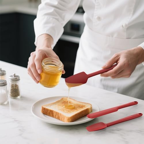 Coukre Silicone Spatula Set of 5,High Temperature Resistant, Food Grade Silicone, Dishwasher Safe, for Baking, Cooking (Pure Red)
