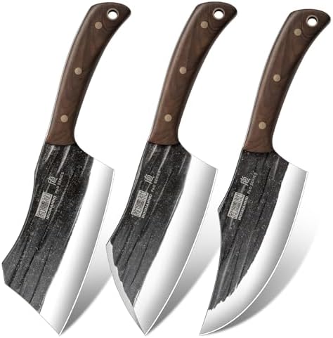 HOSHANHO Butcher Knife Set, 3PCS Knife Set of Bone & Cleaver & Viking Knife