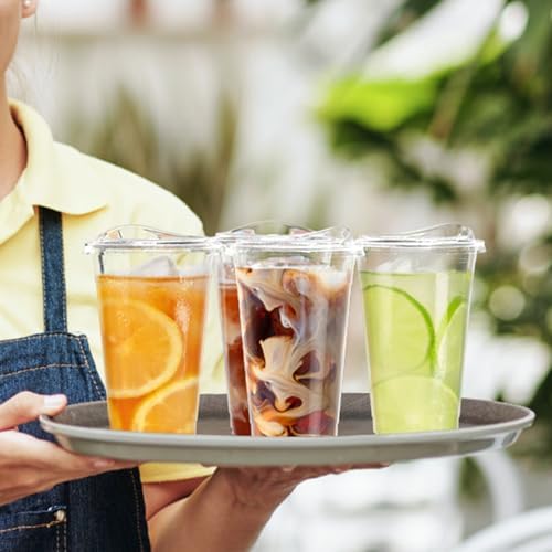 Dealusy 100 Pack - 24 oz Clear Plastic Cups with Sip Lids