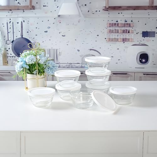 Le’raze 16pc Set of Small Glass Prep Bowls with Airtight Lids, Custard Cups