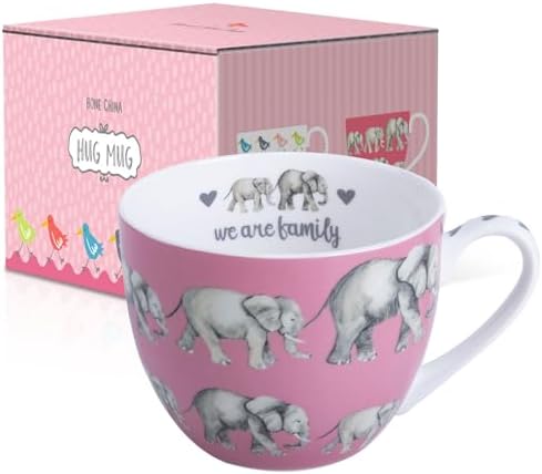 Premium 20 oz Bone China Elephant Hug Mug – Cute Elephant Design for Coffee & Tea, Ideal Holiday, Birthday, and Christmas Gift for Family and Friend, Designed in England by Harvest Green Studio