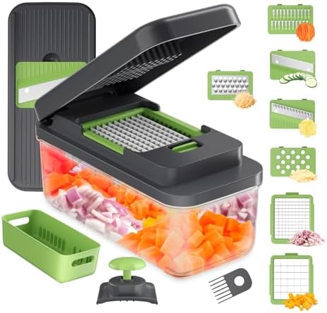 Ibergrif Veggie Chopper, 7 Blades Vegetable Chopper with Container, Onion Potato Food Fruit Slicer and Cutter, Stainless Steel, Dishwasher Safe,Mandoline Slicer & Kitchen Gadgets