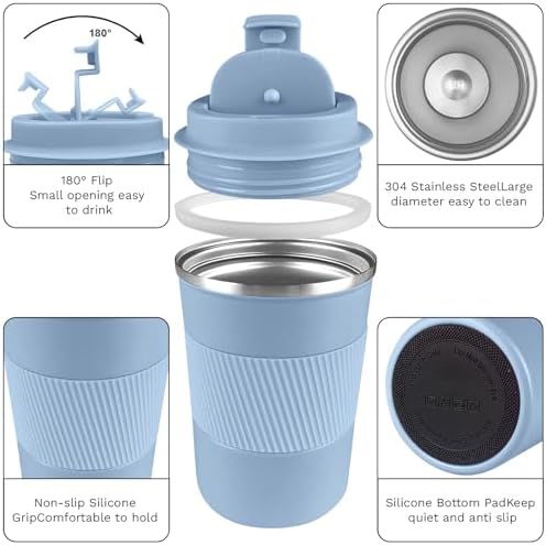 Insulated Travel Coffee Mug, Stainless Steel Coffee Cup with Leakproof Lid