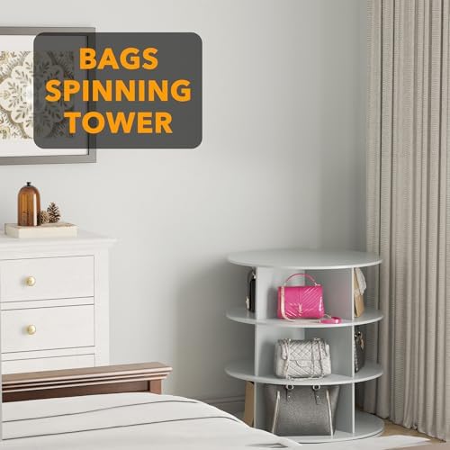 SpaceAid 3 Tier Rotating Shoe Rack Tower, Spinning Shoe Display Lazy Susan, Revolving 360 Shoe Rack Storage Round Carousel, Vertical Handbag Rotate Shoes Closet Organization (3-Tier Gray)