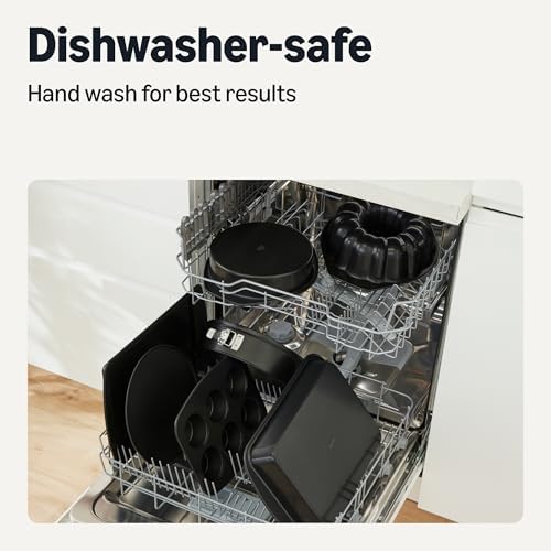 Amazon Basics Nonstick Carbon Steel Fluted Cake Pan, Dishwasher and Oven-Safe, Black, 10 in. diam. (Pack of 6)