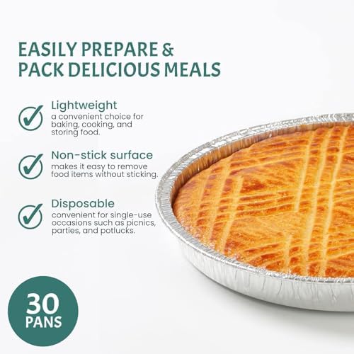 Round Aluminum Pans with Lids (30 Pack) - 7 Inch Disposable Pie Pans - Round Aluminum Foil For Baking, Grilling, Cooking, Storing, Prepping - Pie Tins with Lids