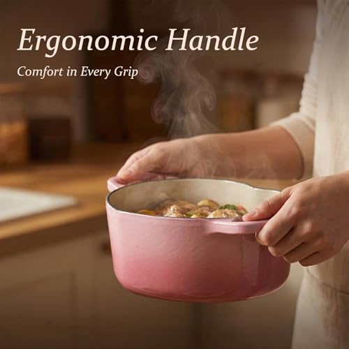 Overmont Enameled Cast Iron Dutch Oven - 2QT Pink Heart-Shaped Mini Pot
