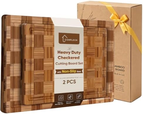 Bamboo Cutting Board Set of 2 Wooden Cutting Boards for Kitchen Wood
