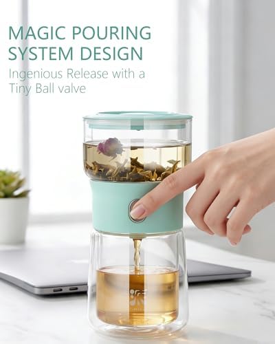 ZENS Modern Tea Infuser Pot, Small One Touch Tea Maker for Loose Tea, Blue