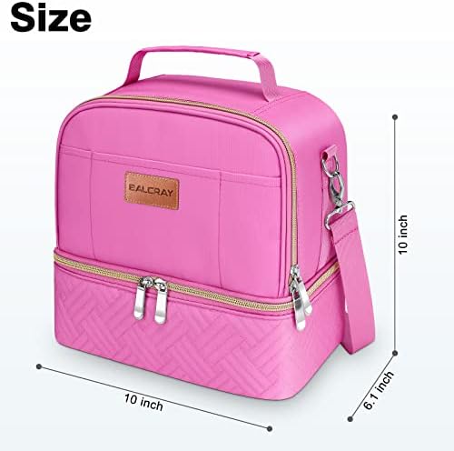 BALORAY Lunch Bag for Women Men Adult Lunch Box (Rose Red with Strap),L