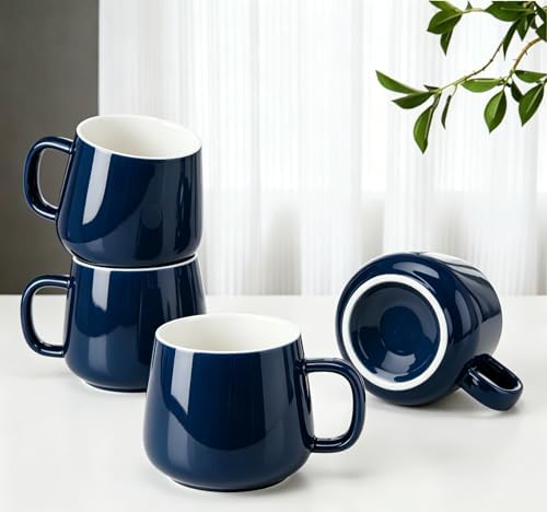 Teocera Ceramic Coffee Mug Set of 4-12 oz Coffee Mugs with Large Handles for Hot or Cold Drinks Like Latte, Cocoa, Tea or Juice - Smooth Ceramic, Dishwasher Safe, Navy