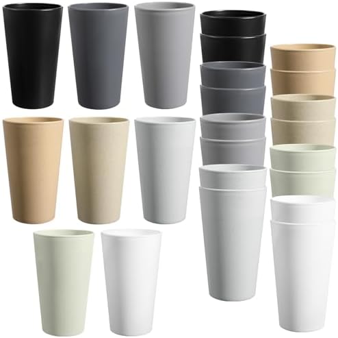 HEYCOME Set of 16 Wheat Straw Cups, 16 Pcs 20 oz Unbreakable Drinking Cups, Reusable Plastic Cups Sets, Water Glasses Tumblers, Microwave & Dishwasher Safe, Bpa Free, 8 Colors