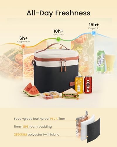 LOVEVOOK Insulated Lunch Box for Women Men, Reusable Lunch Bag for Work Picnic Beach College School, Leakproof Cooler Bag with Shoulder Strap & Ice Pack, Lunch Box/Bag for Mom Teacher Kids Girl Boy