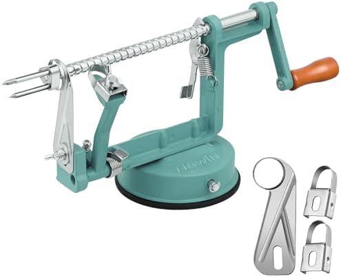 Apple Peeler Corer, Long lasting Chrome Cast Magnesium Alloy Apple Peeler Slicer Corer with Stainless Steel Blades and Powerful Suction Base for Apples and Potato(DeepGreen)