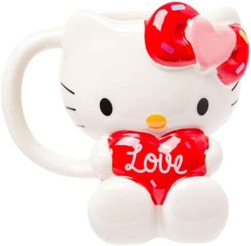 Silver Buffalo Sanrio Hello Kitty Holding Love Heart, 3D Sculpted Mug, 20oz