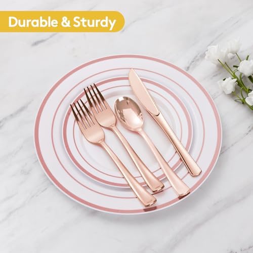 Goodluck 300 Pieces Rose Gold Disposable Plates for 50 Guests