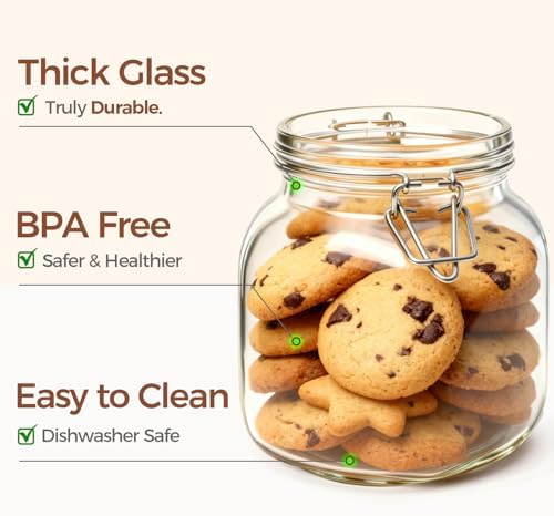 ComSaf Square Glass Pickling Jars 27 oz 6 Pack with Airtight Lids Pantry