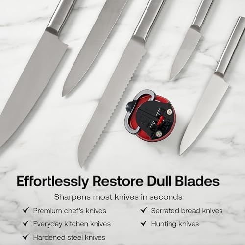 AnySharp – GLOBAL – Easy to Use, Hands Free Knife Sharpener - Red
