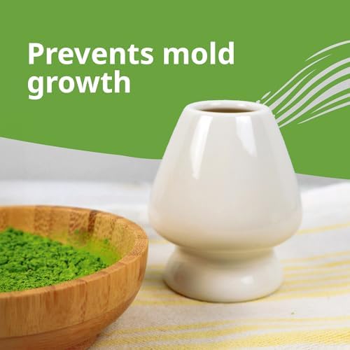 BlendWell Ceramic Matcha Whisk Stand, White Holder for Bamboo Chasen, Protects Shape and Extends Whisk Life