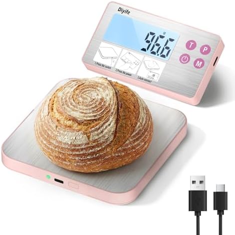 33lb Rechargeable Kitchen Scale, Diyife 304 Stainless Steel Food Scale