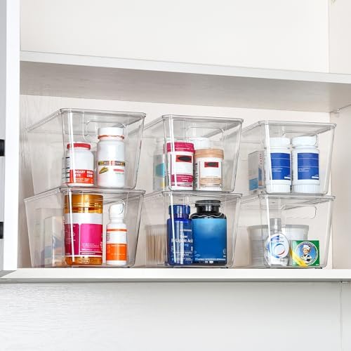 Vtopmart 12 Pack Clear Stackable Storage Bins with Lids and Handles, Medium