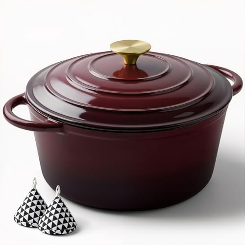 Miereirl 6 Quart Enameled Dutch Oven Pot with Lid, Cast Iron Dutch Oven with Dual Handles for Bread Baking, Cooking, Non-stick Enamel Coated Cookware, Fig