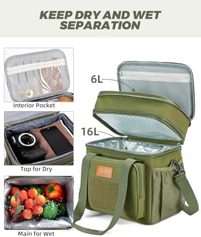 Expandable XLarge Tactical Lunch Box for Adults, Waterproof Insulated Lunch Bag with Lots of Storage Space, Durable Lunch Pail for Men Women Work Outdoor Picnic Trips, 22L(Army Green), HSHRISH