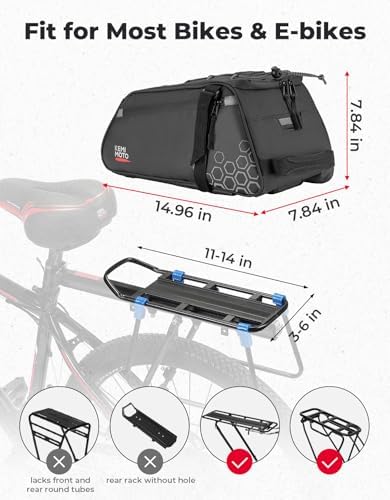KEMIMOTO 11L Bike Rear Rack Bag, with 6L Removable Cooler Pouch
