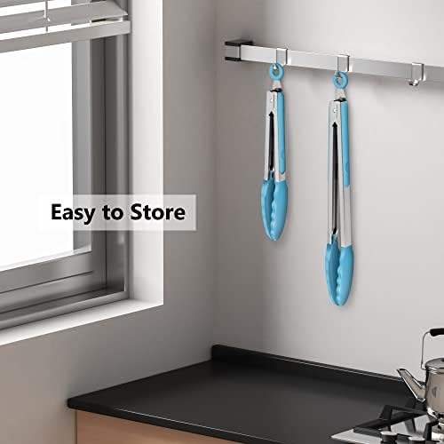 2 Pack Silicone Kitchen Tongs, 9 & 12 Inch, Stainless Steel, Blue