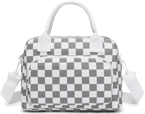 Lunch Bag Women Lunch Box for Women Adult Cute Insulated Lunch Bag Lager Cooler Lunch Tote Bags for Work Picnic (Beige-Gray Plaid)