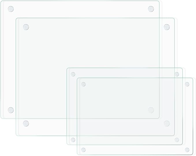 Glass Cutting Board, Clear Tempered Glass for Kitchen 4 Pcs, with Rubber Feet, Non-Slip, Durable Shatter Resistant, Dishwasher Safe, Scratch Resistant, Heat Resistant, Two Size