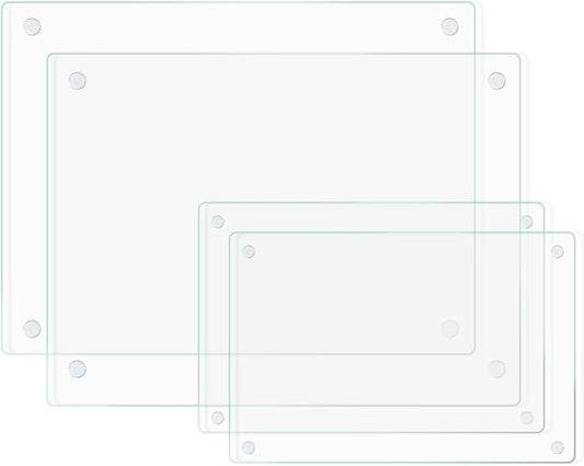 Glass Cutting Board, Clear Tempered Glass for Kitchen 4 Pcs, with Rubber Feet, Non-Slip, Durable Shatter Resistant, Dishwasher Safe, Scratch Resistant, Heat Resistant, Two Size