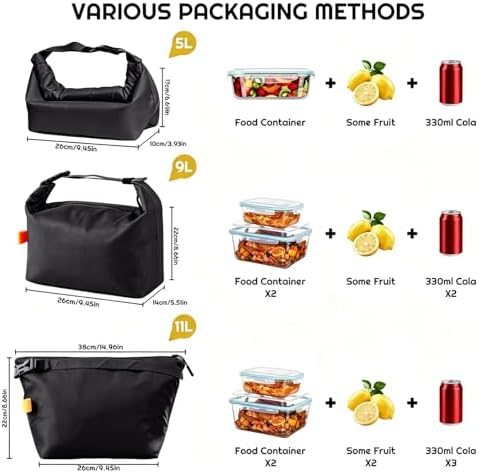 YUDANSI Large Capacity Lunch Bags for Men Women- Reusable Insulated Leakproof Lunch Box Tote Bag, Cool Bags for Adults,Thermal Cooler Bag for Work Picnic Travel -11L (Black)