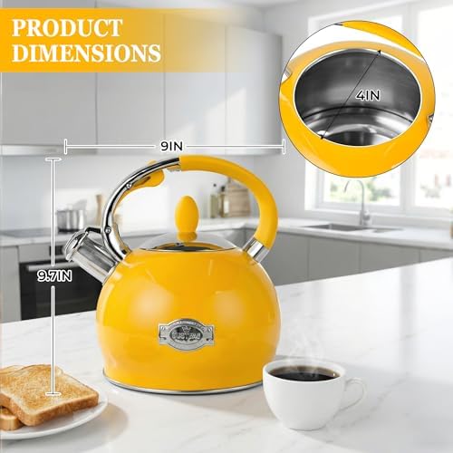SUSTEAS Whistling Tea Kettle, 2.7QT Food-Grade Steel Teapot, YELLOW