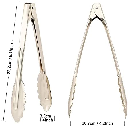 MSY BIGSUNNY 9 Inch Food Tongs for Cooking and Serving- Aluminum Kitchen Utensil - Set of 3 (silver)