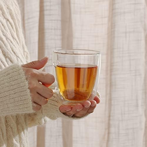 CNGLASS Glass Coffee Mugs 12oz,Double Walled Insulated Cappuccino Mug with Handle,Clear Espresso Cups for Cappuccino,Latte,Tea Bags,Hot and Cold Beverages,Set of 4