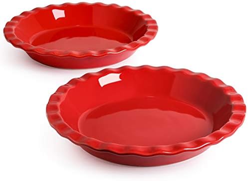 LE TAUCI Ceramic Pie Pans for Baking, 9 Inch, 36 OZ, Set of 2, Red