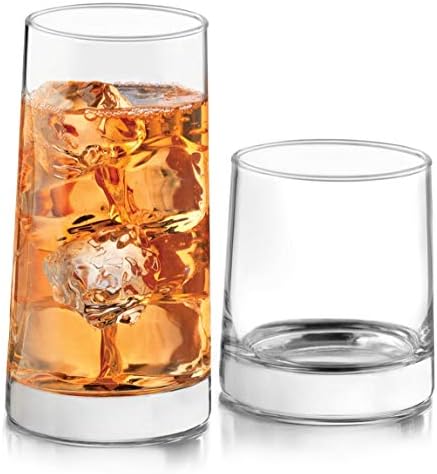 Libbey Cabos 16-Piece Rocks and Tumbler Glasses Set, Angled Glass Cups Set for Water, Juices, and More, Dishwasher-Safe Modern Glassware