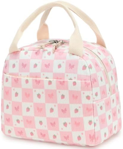 Bluboon Lunch Bag for Women Cute Corduroy Lunch Tote Bags with Shoulder Strap Reusable Insulated Lunch Box Large Capacity Reusable Insulated Cooler for Work Picnic or Travel