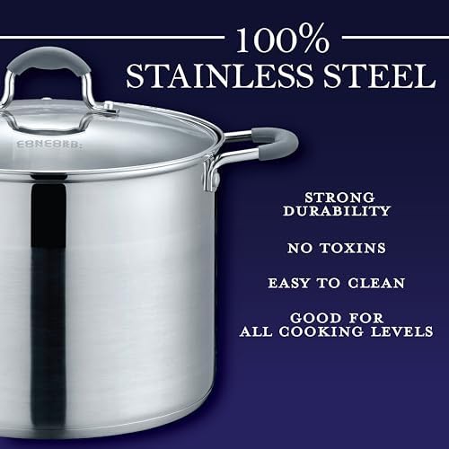 CONCORD Stainless Steel Stock Pot with Glass Lid (Induction Compatible) ((5 QT)